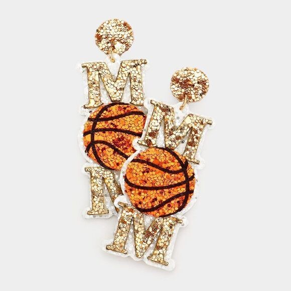 Basketball Mom Sequin Dangle Earrings - Picture 1 of 6